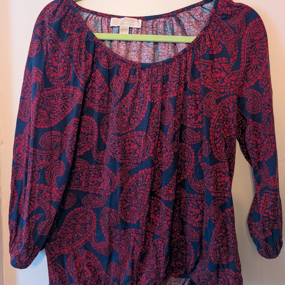 LOFT Red and Blue Paisley Blouse